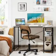 CostwayL-Shaped Corner Computer Desk with Adjustable Bookshelf for Office Grey