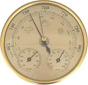 3 in 1 Barometer Indoor 5 Inch in Dia Metal Barometer Thermometer Hygrometer Golden Weather Barometer with Temperature Humidity Weather Station for Indoor Outdoor