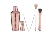 5pc Spencer Hammered Stainless Steel 700ml Cocktail Shaker Jigger Set Copper
