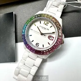 COACH 蔻馳女錶 38mm 白圓形陶瓷錶殼 白色中三針顯示, 鑽圈錶面款 CH00167