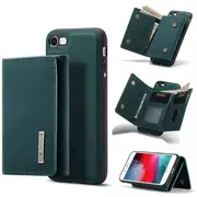 DG MING For Apple iPhone SE 2022 Premium Trifold Wallet Leather Case With 2-in-1 Magnetic Detachable Card Holder Pocket Cover - Blue