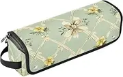 Yoogain 2-in-1 Curling Iron Travel Case and Heat Resistant Mat Portable Travel Carrying Case for Flat Irons, Straighteners, Curling Irons, Vintage Bows Flowers Diamonds Shapes Green Yellow, Vintage
