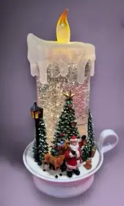 Valerie Parr Hill Santa Glitter Swirl Glitter Water Globe Candle Timer Function
