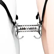 SAHOOSAFETY Stainless steel penis cage for two with 2 leather belts and hook-bow rings, breathable and comfortable cock cage, sex toy for men(55mm)
