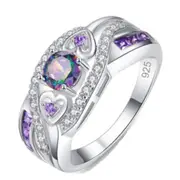 2PC Lacyton Women Fashion Oval Heart Colorful Zircon Amethyst Ring
