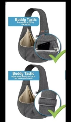 Buddy Tastic Sling Carrier Adjustable Strap, Pocket, Safety Belt New Lite Gray