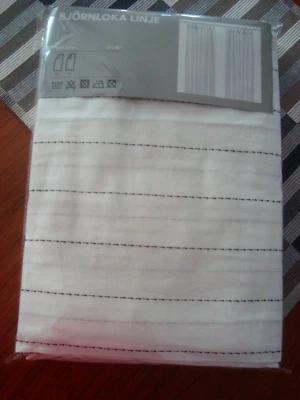 Ikea BJORNLOKA LINJE Curtains 2 Panels White Black Lines Linen Cotton 57 x 98"