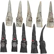 Healeved 10pcs Skull Grimace Witch Finger Nails False Nails Halloween Press Decorations