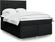 Generic Box Spring Bed with Mattress Black Double Fabric,3293775