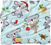 Fleece Blankets Twin Size Lightweight Fuzzy Cozy Soft Blanket for Bed, Sofa, Couch, Travel, Camping, Cartoon Animal Koala Christmas Lovely