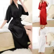 Stylish Black Satin Wedding Dressing Gown Sleepwear Lingerie Nightdress in Red