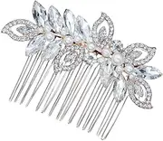 Vaguelly 1pc Elegant Alloy Hair Comb with Imitation Crystal Inlay for Women Bridal Hair Accessory for for Weddings Special Occasions Silver Finish