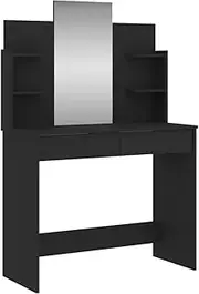 vidaXL Modern Black Dressing Table with Mirror - Engineered Wood Construction, 2 Drawers, 4 Shelves - Perfect for Bedroom, Dressing Room or Home Office - 96x39x142 cm