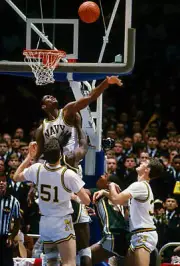 The Navys David Robinson Jumps To Block A Shot1980 Basketball Photo