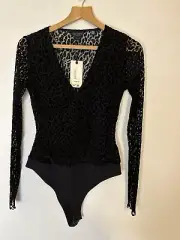 Ladies Ted Baker Size 2 UK 10 Animal Print Sheer Long Sleeve Bodysuit Top New