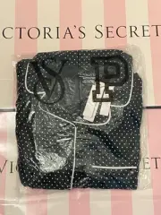 New VICTORIA'S SECRET Soft Modal Long Pajama Set Pants & Top Black Pin Dot S