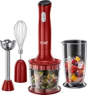 Russell Hobbs Hand Blender [3-in-1: Purée Stick/Chopper, Mixer & Whisk Attachment] Desire Red (BPA Free & Dishwasher Safe Accessories, for Smoothie, Soups, Sauces, Yoghurt Baby Food) 24700-56