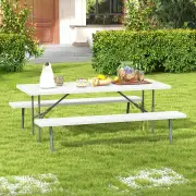 CostwayFolding Picnic Table with 2 Benches with Metal Frame and All-Weather HDPE Tabletop-White