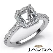 Prong Setting Asscher Semi Mount Diamond Engagement Ring 14k White Gold 0.5Ctw.