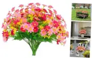 Artificial Daisy 8 Bundles Mums Flowers Outdoor UV Resistant Plants Rose Red