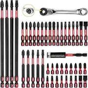 [GEINXURN] Impact Tough Magnetic Mixed 46Pack Insert Driver Bits, S2 Alloy Steel Screwdriver Power Bits Set with 1Pcs Impact Magnetic Bit Holder and Mini Wrench