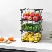 Oceanstar Storage Basket Set Stackable Wire Metal Black (3-Set)