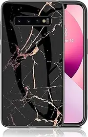 IMEIKONST Compatible with Samsung Galaxy S10E Glass Case, Marble Slim Back Case Shockproof Glossy Soft Silicone TPU Stylish Protective Rubber Bumper Cover for Samsung S10E. Black Gold LSM