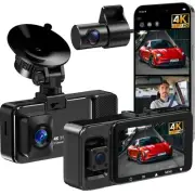 4k 3 Channel Dash Cam Front Inside and Rear, Car Mount Dash Camera with WiFi,...