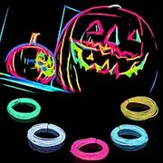 5 Pack EL Wire Neon Light Strip, 9.8ft DIY Flexible Neon EL Wire Sign Costume Light Kit for Halloween Christmas Party Festival Pub Clothing Bike Car Decoration, Glow-in-The-Dark Rope Novelty Lighting