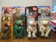 4 Vintage McDonald's Ty Teenie Beanie Babies International Bears Set #1 errors