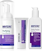[Benzac] Hero 5% Treatment Routine Bundle. Includes Purifying Foam Cleanser 130ml, AC 5% Moderate Acne Gel 60g & Daily Facial Moisturiser 118ml. Contains Benzoyl Peroxide. Dermatologist Tested