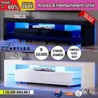 TV Cabinet 200cm Entertainment Unit RGB LED Gloss Stand Tempered Glass Shelf NEW
