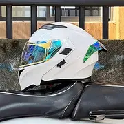 Flip Up Front Motorbike Motorcycle Helmet Modular Full Face Helmets Double Sun Visor Motocross Crash Helmet Multi-Function Flip Helmet DOT/ECE Approved C,XL=61-62CM