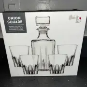 36 Oz Union Square Decanter And 4 DOF Tumbler Glasses Clear NWB NEW in Box