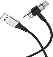 Multi 2-in-1 USB C+Lightning Fast Charge Universal Phones Charging Cable，90 Degree Apple USB Cable with Lightning/Type C Sync Charger Cable for iPhone 15/14/13,iPad,Samsung,LG,Huawei，XiaoMi MLM01