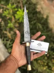 Handmade Damascus Steel Dagger Knife – Full Tang – Brass Guard – Gift for Him