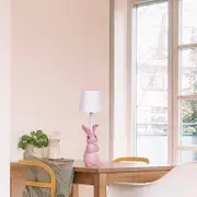 GGP Pink Bunny White Lampshade Adorable Rabbit Resin Table Lamp 3 Color Led, Usb Rechargeable, Touch Dimming