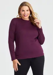 [Virtuelle] Taking Shape Pima Cotton Blend Mock Neck Top Size 26 in Merlot - Plus Size Women's Clothing Merlot