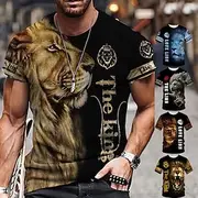 Men's Unisex Tiger Graphic Prints T shirt Short Sleeve T shirt 3D Print Crew Neck Shirt Sports Casual Big and Tall Outdoor Street Daily Black-White Silvergolde