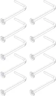 [WildVibe] 18g Clear Nose Studs for Work - L Shape Clear Nose Piercing Retainers - Bioflex Plastic Nose Rings for Surgery Flat Top 18 Gauge (1.0mm) 10pcs, Plastic, no gemstone