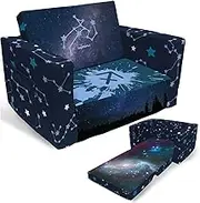 Kids Sofa, Constellation Zodiac Sign Toddler Couch 2-in-1 Convertible Sofas to Lounger, Starry Sky Flip Open Sofa & Sleeper, Toddler Chair Kids Couch for Girls Boys