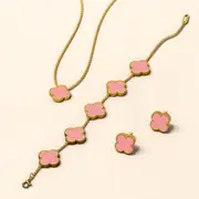 Boxed Pink Clover Necklace, Bracelet and Earrings Set
