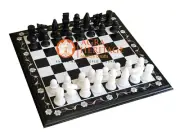 15" Marble Chess Side Top Table With Marble Chess Pieces Inlay Home Decor E1203