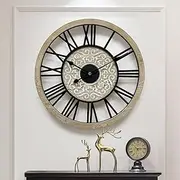 KEQAM Large Farmhouse Wall Clock for Living Room Decor,24 in Round Carved Wooden Wall Clock,Rustic Silent Non-Ticking Decorative Wall Clocks for Bedroom/Kitchen/Entryway/Office/Dining Room