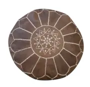 Round Geniune Leather Pouf. UNSTUFFED. Brown Color Hand-Tooled Footstool