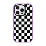 iPhone 16 Pro Impact Ring Stand Case MagSafe Compatible Black White Check Checkerboard Chess Board Two Tone Ska Pattern