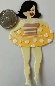 WOMEN W/TOWEL “Pre-Made”Die-Cut(1pc)Lake•River•Swim •Swimsuit•Sand•Card Making•