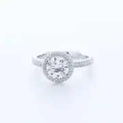 1.13 CT F-VS2 Round Cut Earth Mined Certified Diamonds 18k Gold Halo Accent Ring