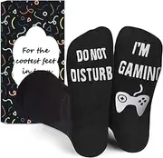 [SPDCOW] Funny Novelty Socks with Gift Box, Christmas Novelty Gifts for Men and Women Gamers, Dad Birthday Gifts Funny Socks Mid Tube for Men Fathers Day Present (Do Not Disturb, I'm Gaming)