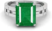 [DINJEWEL] 10.25 Ratti /9.50 Carrat Original AAA++ Quality Natural Emerald Gemstone Silver Plated Adjustable Ring for Astrological Purpose Men & Women's, Sterling Silver, Emerald, Green, QU-CAN-42